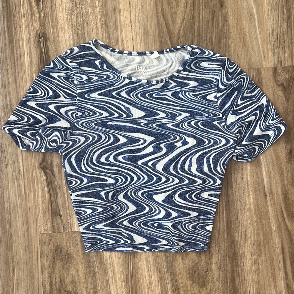 Blue and White Patterned Women's Top